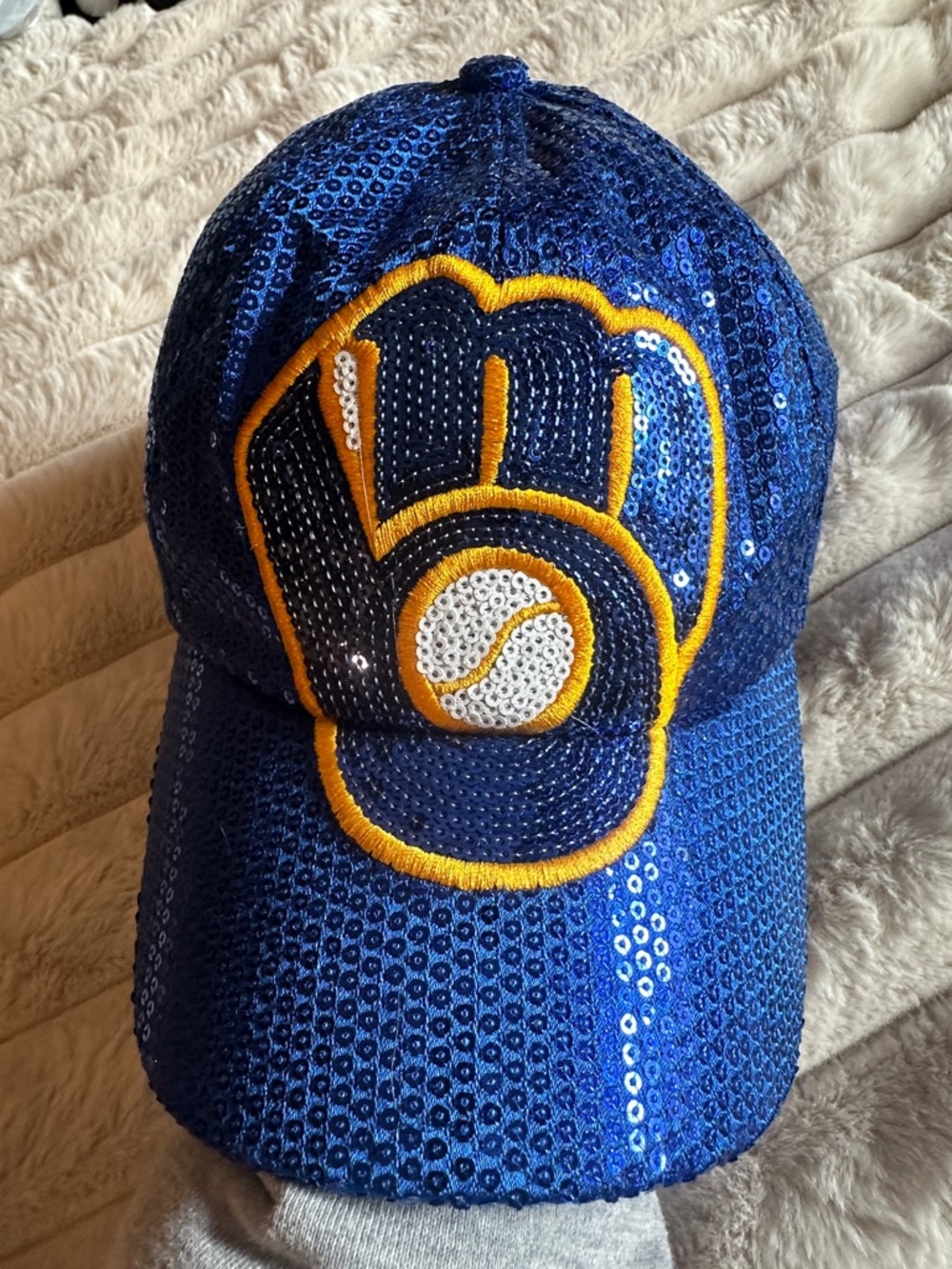 47 women’s Royal Blue Sequin Cap with Yellow Trimmed Logo